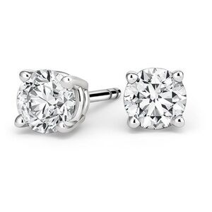 Renaissance Collection 14k White Gold Round CZ Stud Earrings Sterling Silver New